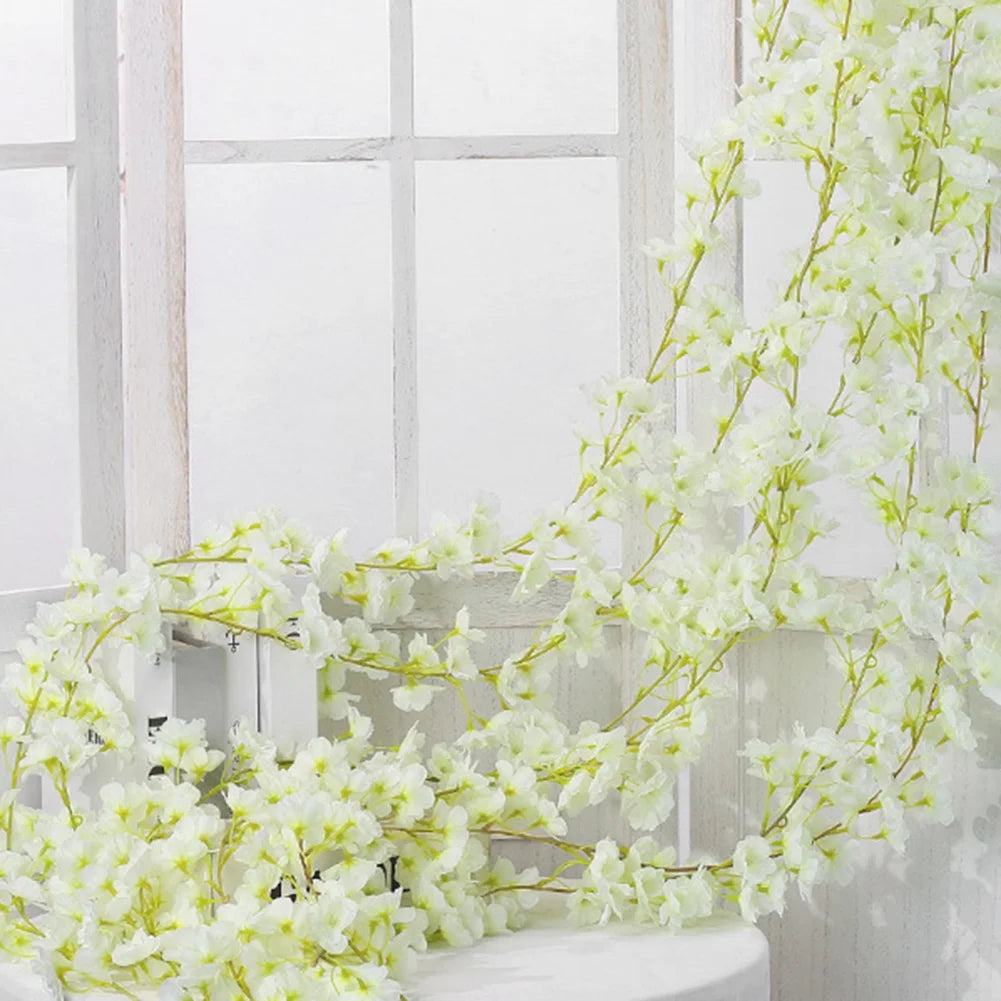 180Cm Artificial Sakura Vine: Wedding and Home Decor, Fake Flower Decoration for Wall Hanging