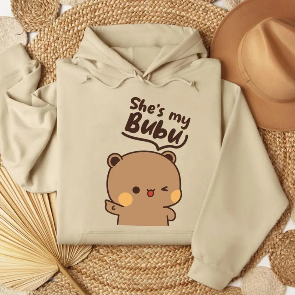 Bubu Dudu Bear Matching Couple Hoodies for Men and Women, Cute His and Hers Pullover Sweatshirts, Casual Fall Winter Outfit
