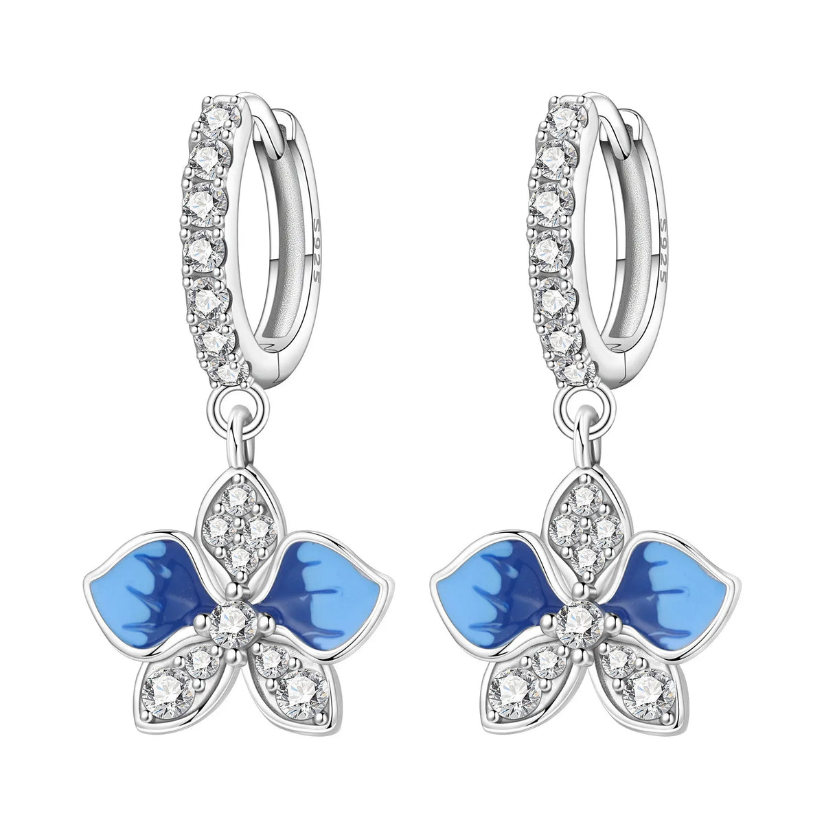 Original 925 Sterling Silver Pink Paw Print Earrings with Zircon, Heart Flower and Leaf Design, Elegant Women's Party Jewelry Gift