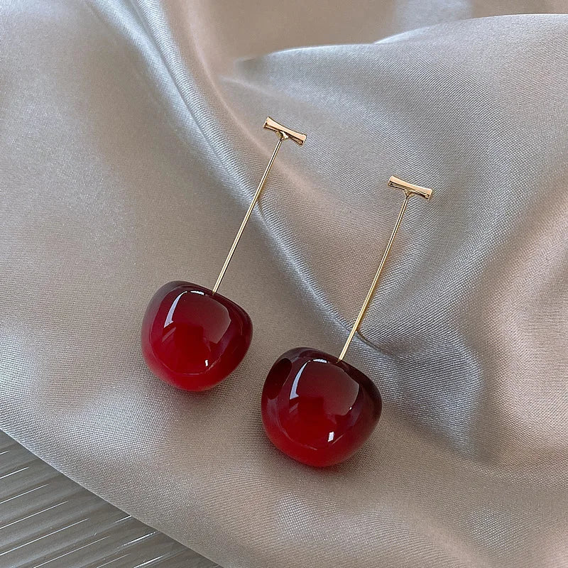 Sweet Red Cherry Earrings – Delicate Fruit Design Drop Dangle Earrings for Women, Perfect for Weddings and Parties