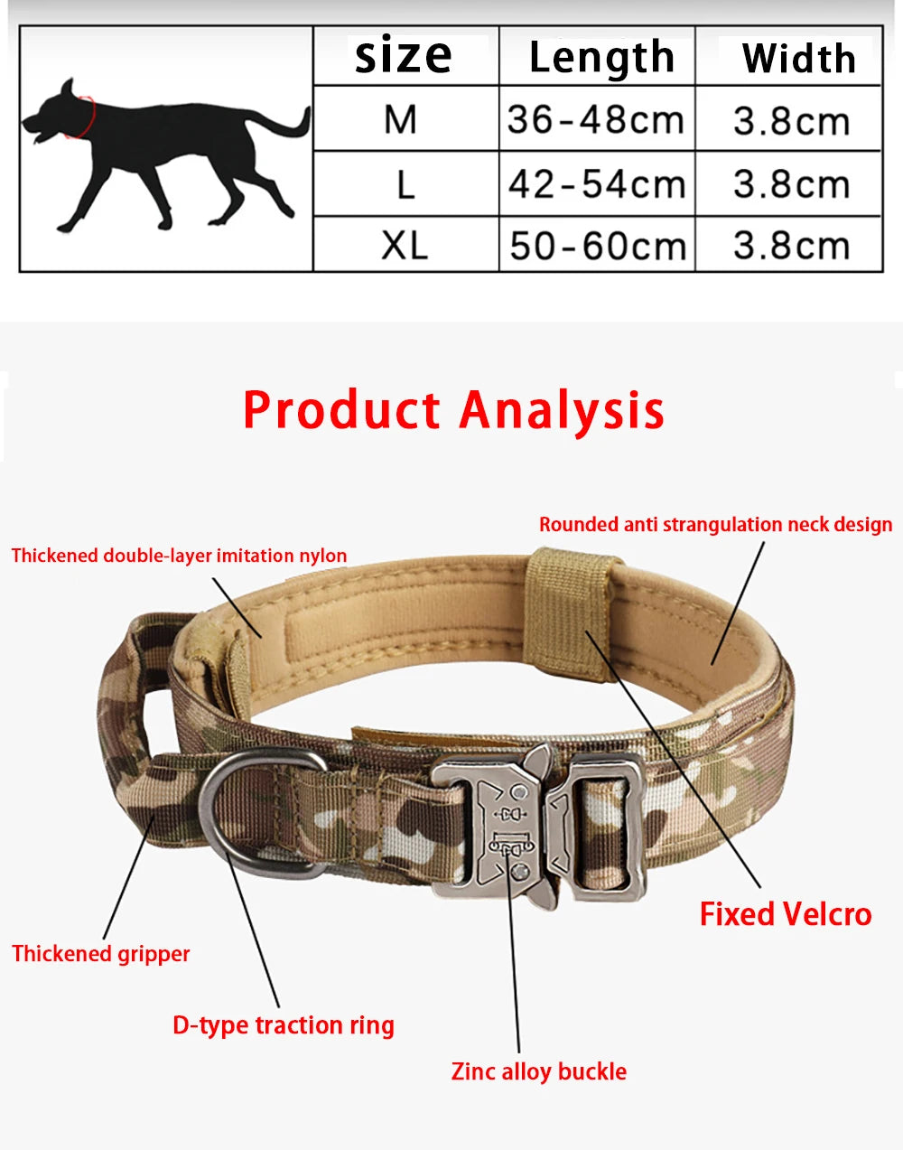 Tactical Dog Collar with Metal Buckle – Breathable Nylon for Medium &amp; Large Dogs