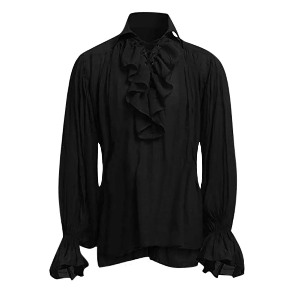 Medieval Viking Halloween Costumes – Steampunk Long Sleeve Ruffled Shirts, Gothic Blouse Tops for Autumn Cosplay.