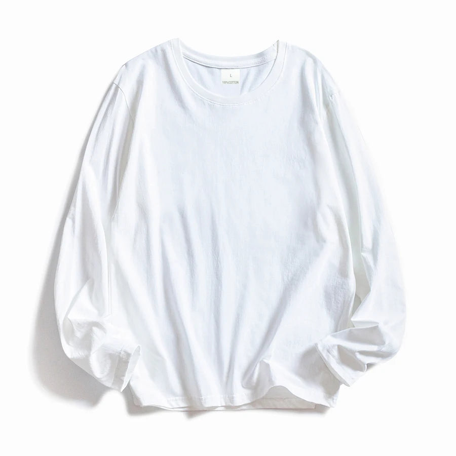 Women&#39;s O-Neck Long Sleeve T-Shirts: Soft Cotton Casual Tees in White &amp; Black