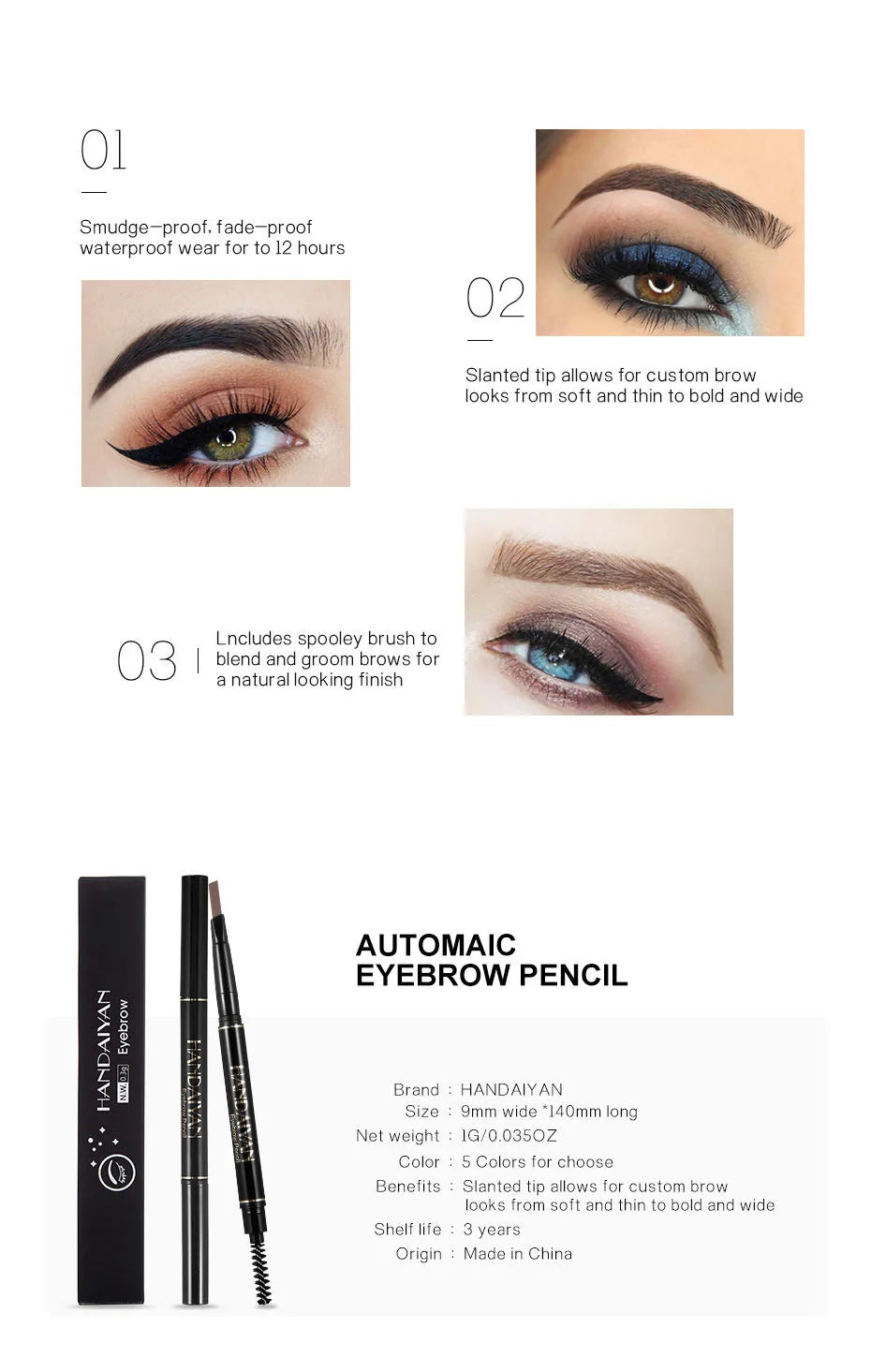 Waterproof Eyebrow Pencil with Spoolie Brush