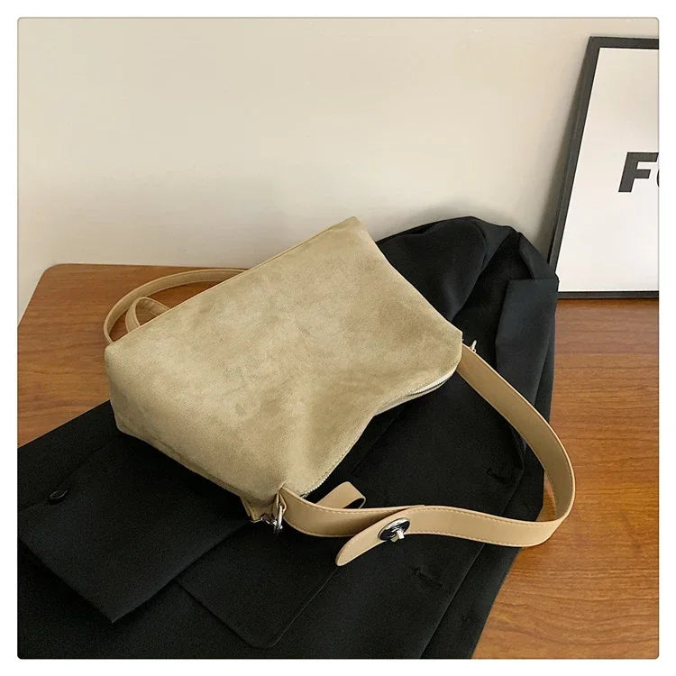 Suede Zipper Shoulder Bags - Fashionable Versatile Pillow Crossbody Bags for Women