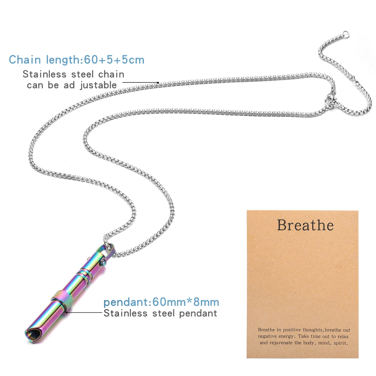 Mindfulness Breathing Necklace – Stainless Steel Stress Relief Pendant for Women and Men, Ideal for Anxiety Management