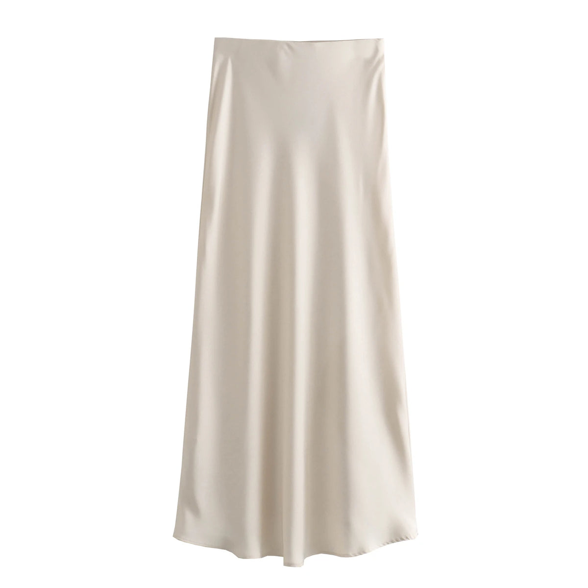 Women&#39;s Flowing Satin Midi Skirt: Vintage High-Waist Flared Hem Design