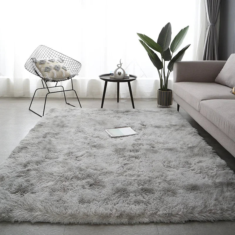 Gray Plush Carpet for Living Room: Soft Velvet Rug and Fluffy Anti-Slip Mat for Bedroom and Kids&#39; Room Home Decor