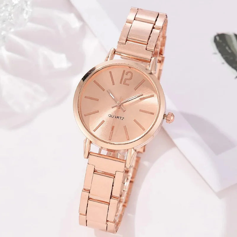 Ladies Fashion Digital Alloy Quartz Watch Set – 2-Piece Bracelet Style Luxury Watches for Women