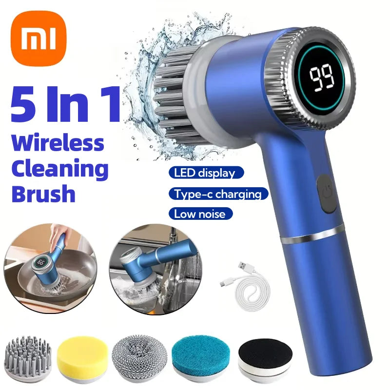 Xiaomi Electric Cleaning Brush: Multifunctional Portable Power Brush for Kitchen, Bathroom, and Toilet with 5 Brush Heads and LED Display