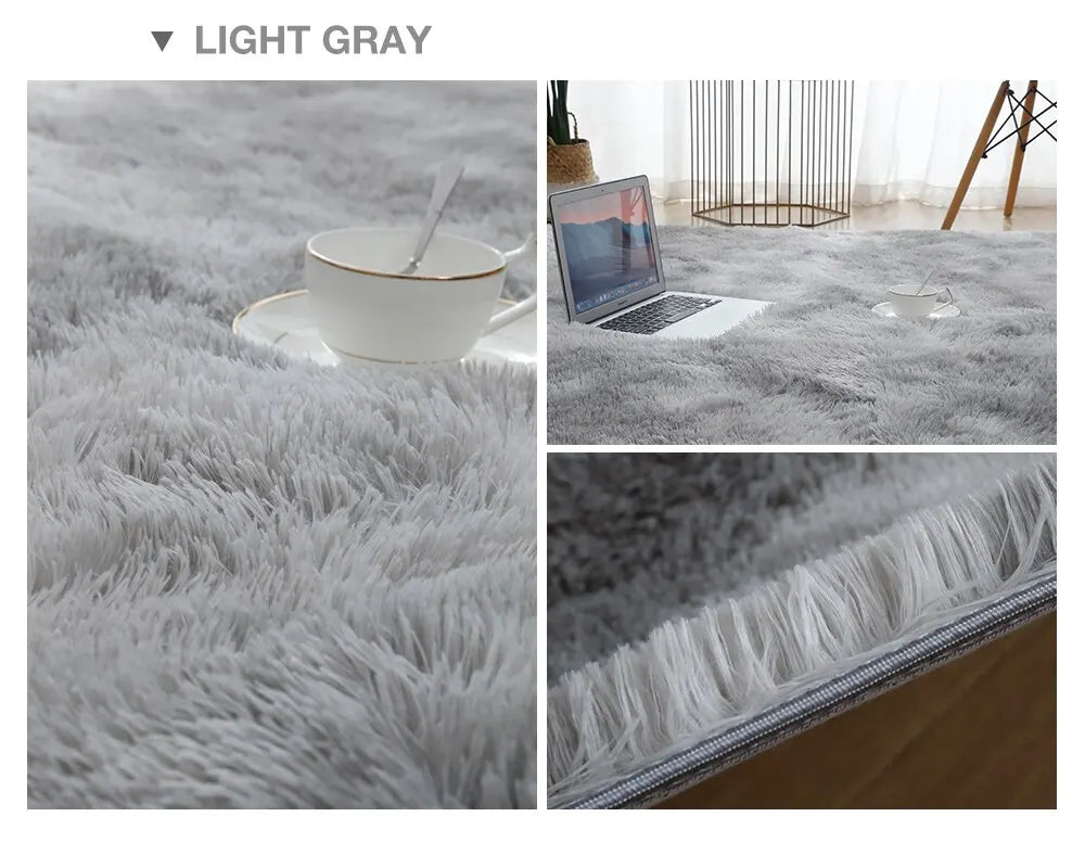 Gray Plush Carpet for Living Room: Soft Velvet Rug and Fluffy Anti-Slip Mat for Bedroom and Kids&#39; Room Home Decor