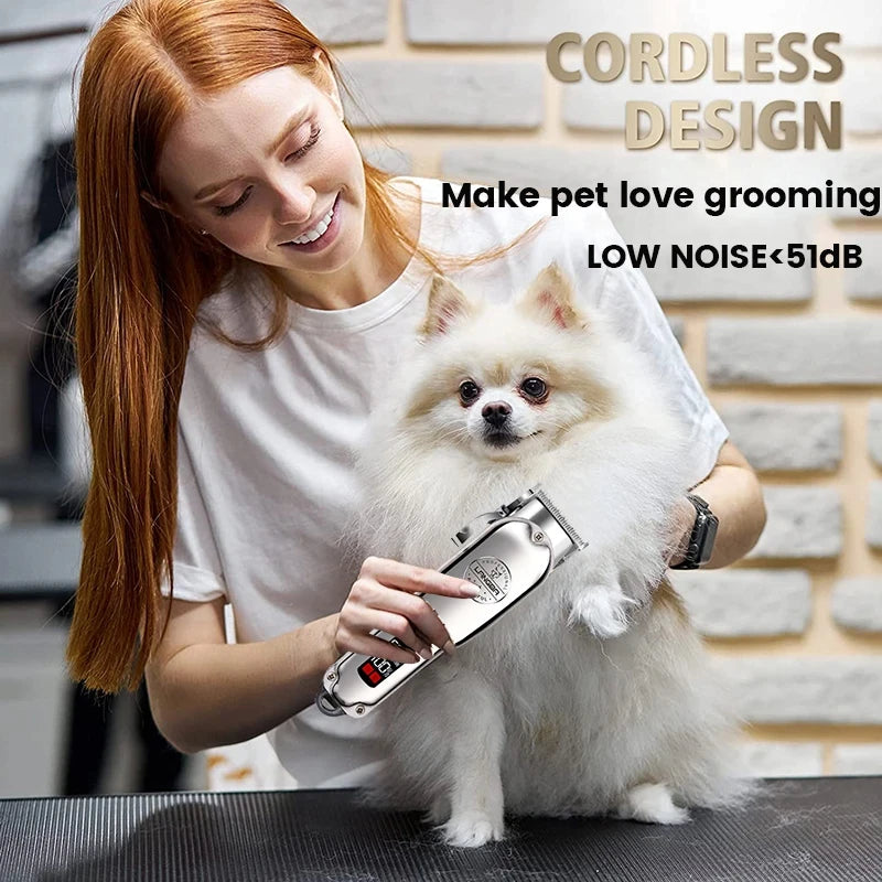 Professional Dog Hair Clipper: All-Metal Rechargeable Pet Trimmer for Quiet Grooming