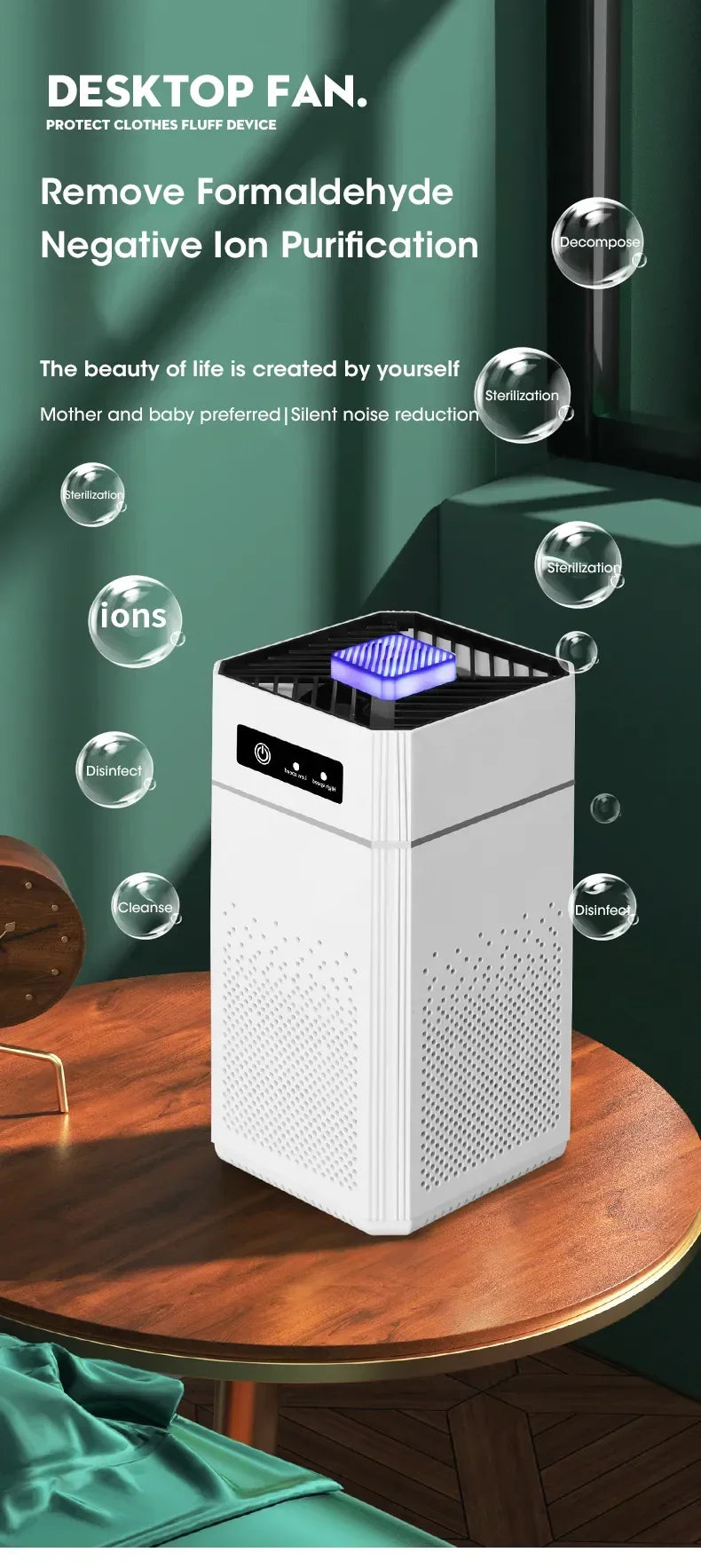 Smart Air Purifier - Negative Ion Generator with H12 HEPA Filter