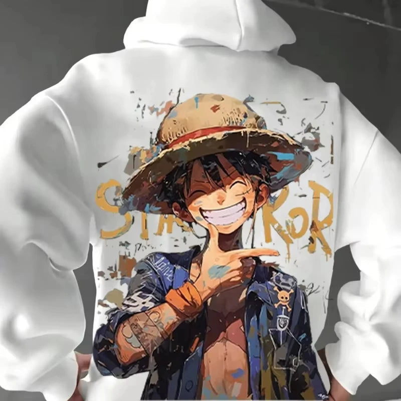 One Piece Luffy Anime Hoodie for Men and Women, Oversized Harajuku Y2K Pullover Sweatshirt, Casual Sports Hoodie