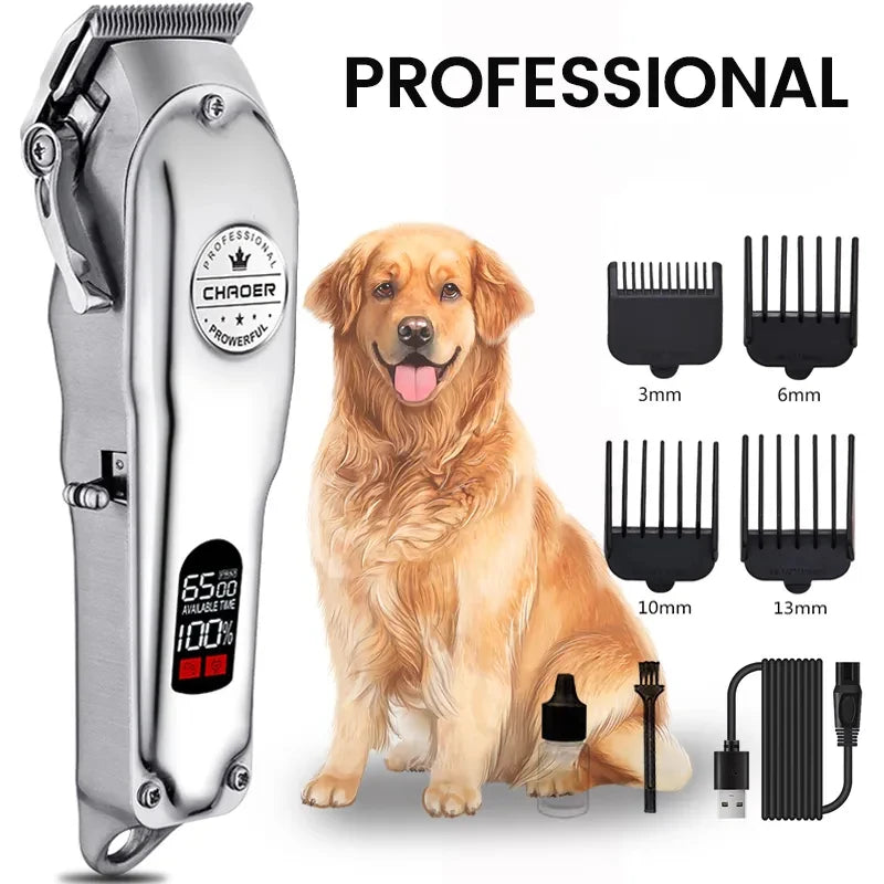 Professional Dog Hair Clipper: All-Metal Rechargeable Pet Trimmer for Quiet Grooming