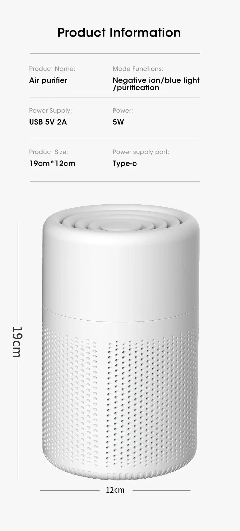 Smart Air Purifier - Negative Ion Generator with H12 HEPA Filter