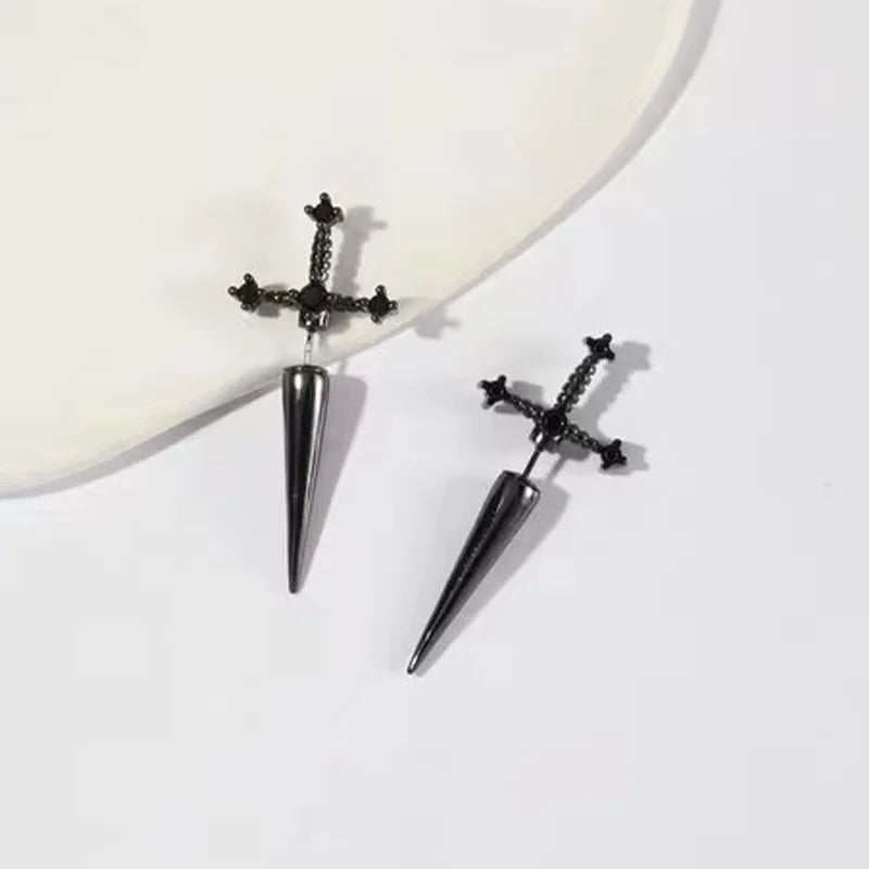 Kinitial Gothic Sword Earrings – Removable Dagger Ear Jackets (Front &amp; Back)