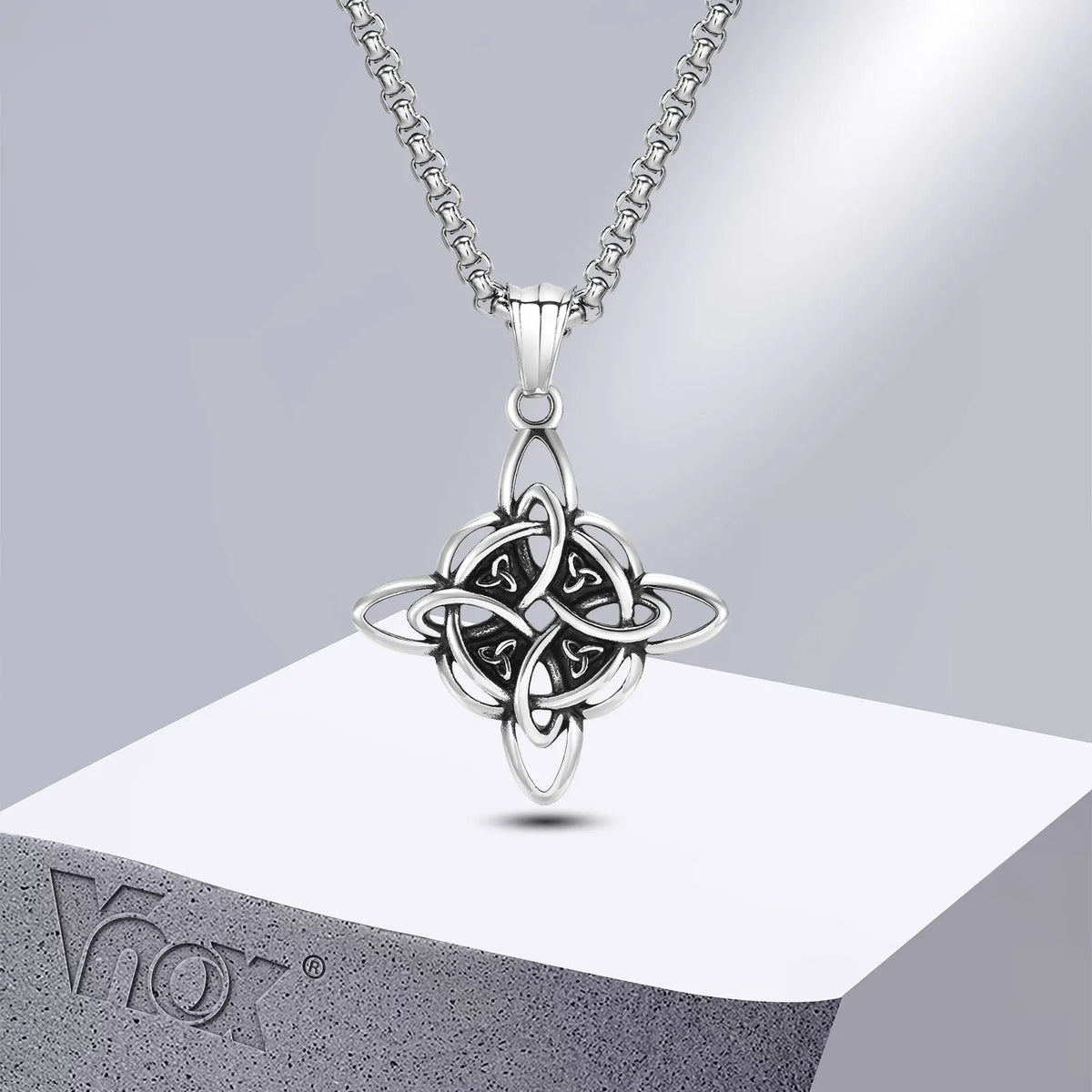 Vnox Vintage Celtic Knot Pendant Necklace for Men and Women, Stainless Steel Nordic Triquetra Amulet, Witches Knot Fashion Jewelry