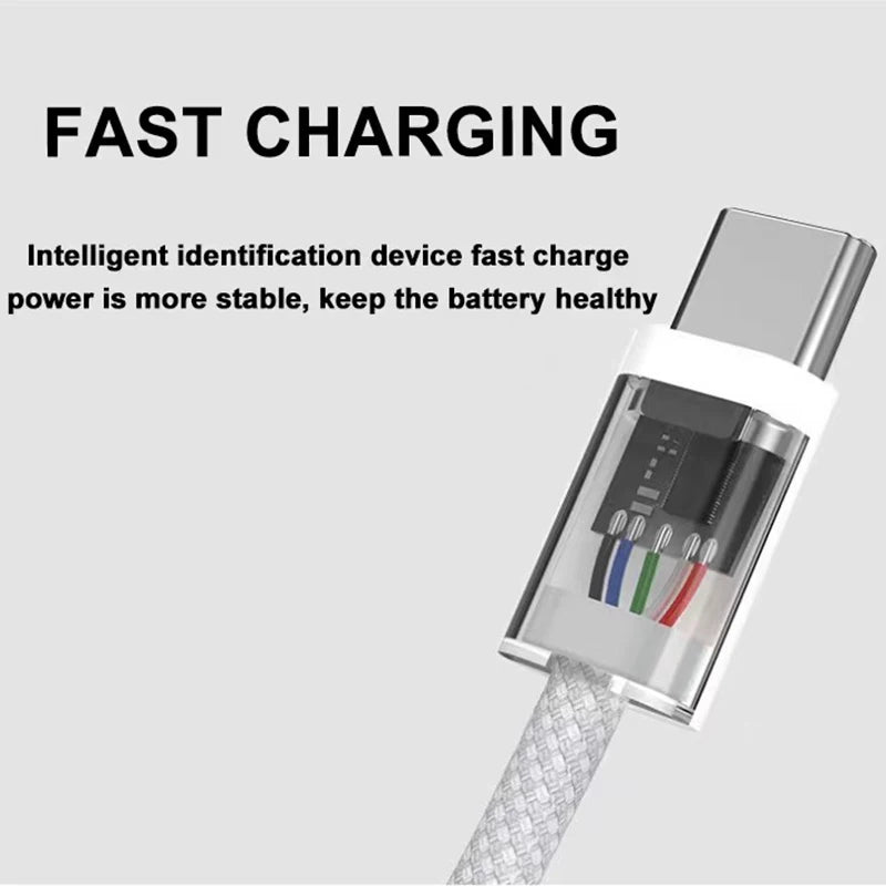 USB-C to Type-C Fast Charging Cable – PD 60W for iPhone 15, Android, Samsung, Huawei, Braided Charger Cable