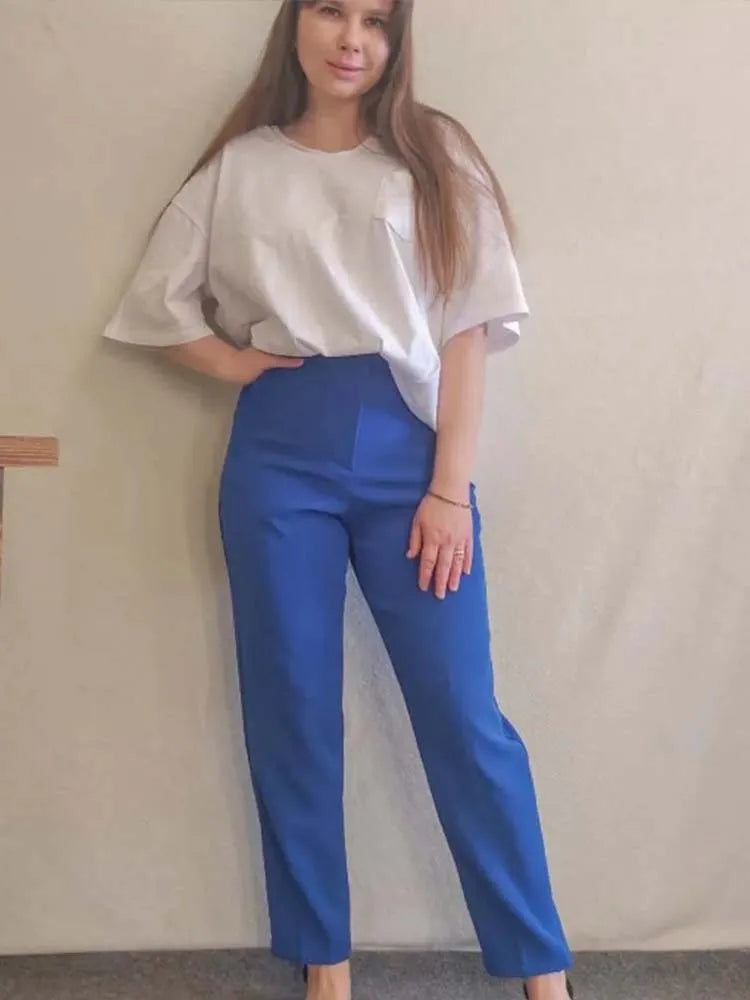 High-Waist Pencil Pants: Seam Detail Ankle Trousers for Autumn Office Wear