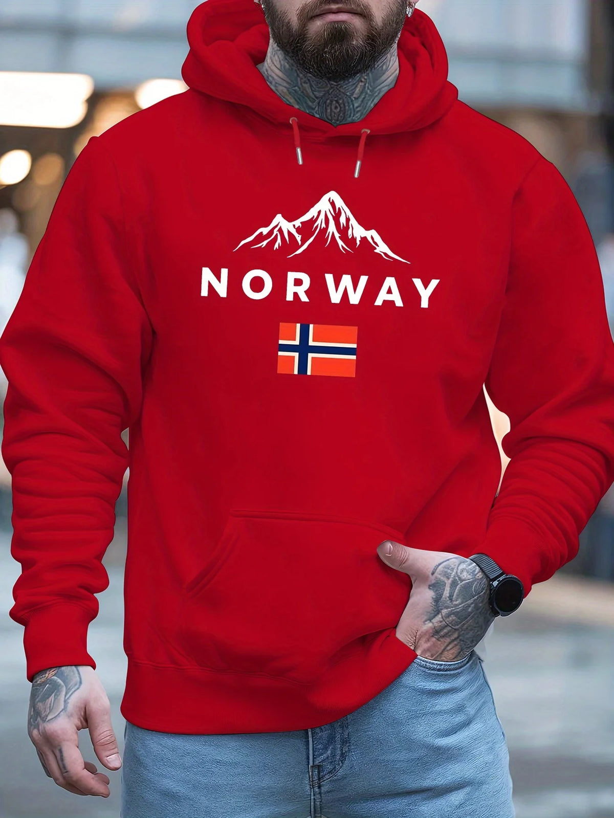 Norwegian Letter Print Hoodie for Men and Women, Casual Hip Hop Sweatshirt, Outdoor Workout Streetwear, Autumn Winter Pullover