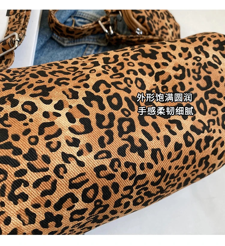 Korean Leopard Print Canvas Armpit Bag - Trendy Fashion Shoulder Bag for Women