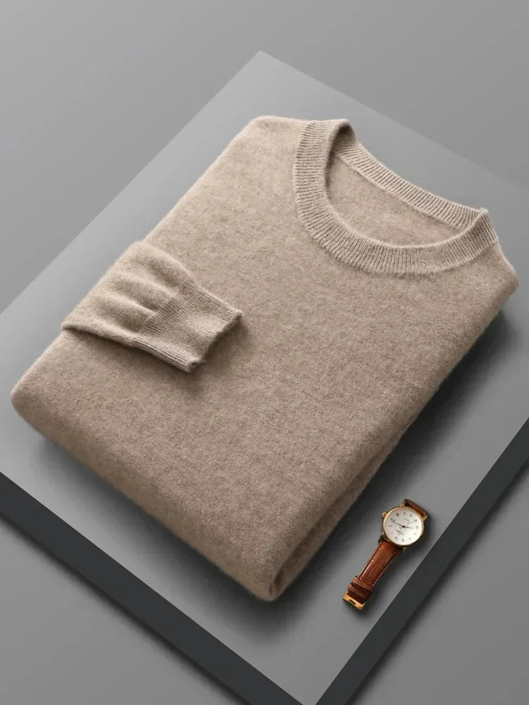 Men&#39;s 100% Wool Pullover Sweater - O-Neck Long Sleeve Knitwear