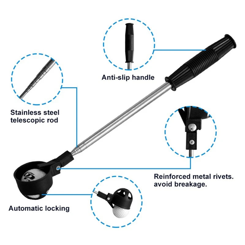 Telescopic Golf Ball Retriever – 8-Section Stainless Steel Ball Picker for Water &amp; Training