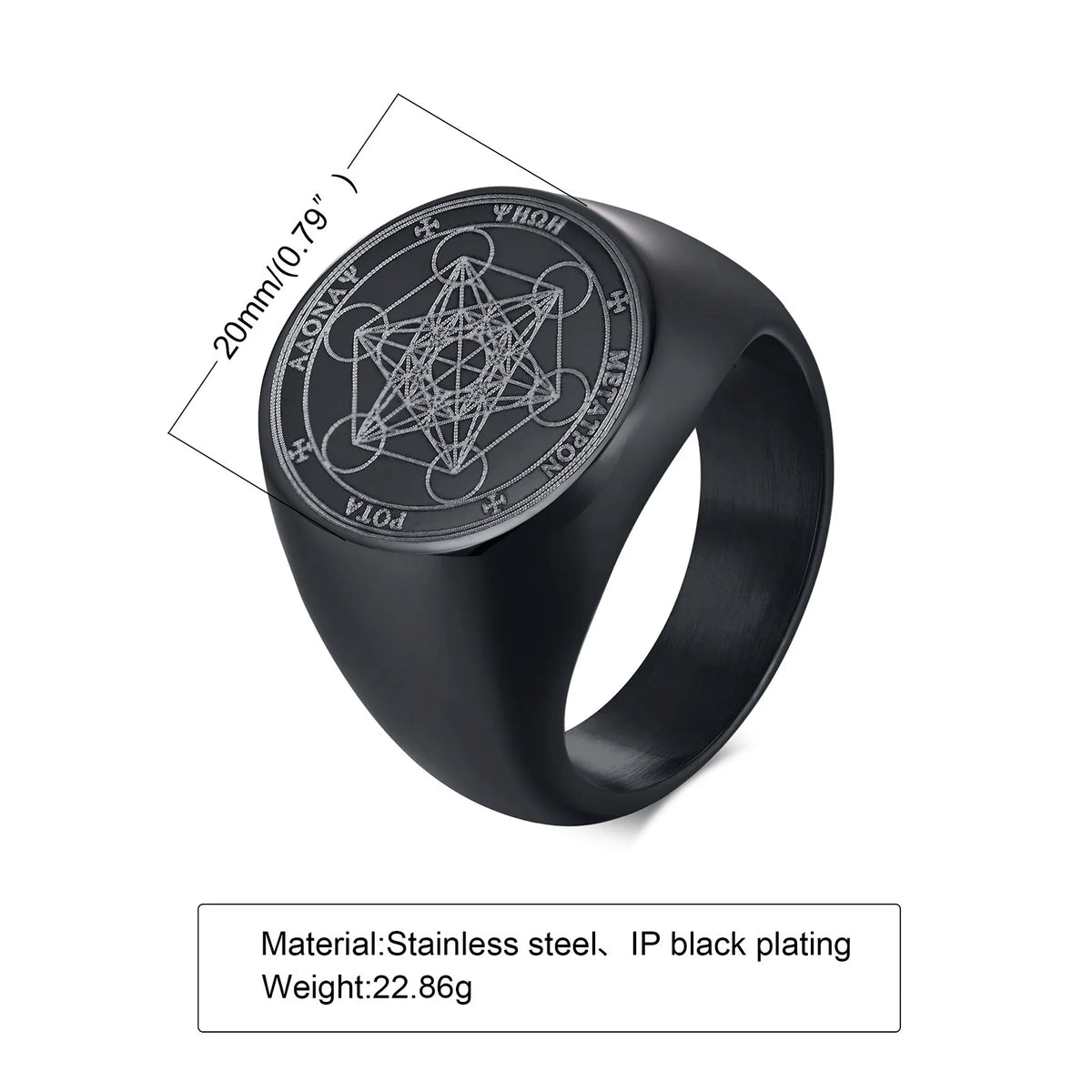 Vnox Vintage Seven Seals of Angels Ring for Men, Stainless Steel Metatron Cube Triquetra Stamp Ring, Chunky Punk Fashion Jewelry