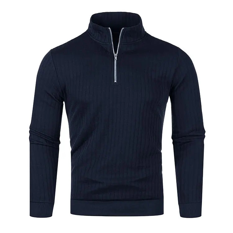 Men&#39;s Semi Turtleneck Long Sleeve Half Zip Pullover Knitted Sweater - Female Knitwear Tops