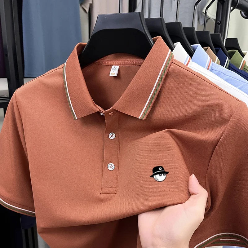 Men's Luxury Printed Polo Shirt, Breathable Short Sleeve Business Casual Tee, Premium Summer Fashion Top