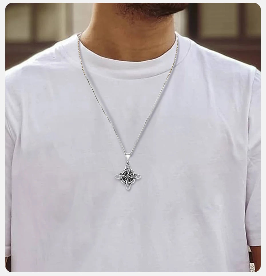 Vnox Vintage Celtic Knot Pendant Necklace for Men and Women, Stainless Steel Nordic Triquetra Amulet, Witches Knot Fashion Jewelry