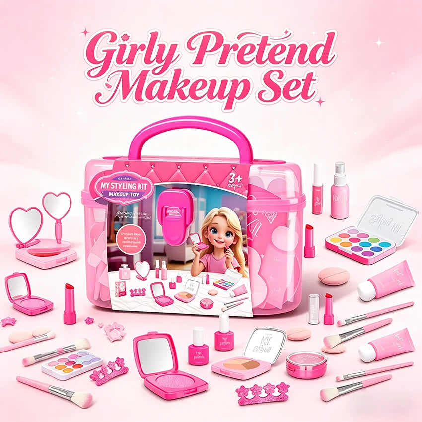 Princess Pretend Makeup Set for Girls, Toy Nail Polish, Lipstick and Eyeshadow, Fun Dress-Up Roleplay Gift