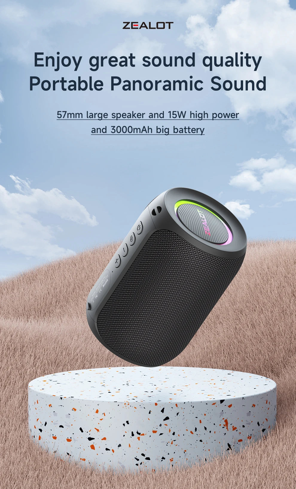 Zealot S32PRO Powerful Waterproof Bluetooth Speaker with Subwoofer and LED Lights