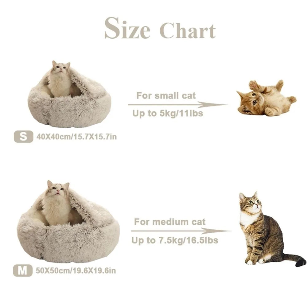 Warm Plush Pet Bed: Enclosed Round Cushion and Sleep Bag for Small Cats and Pets