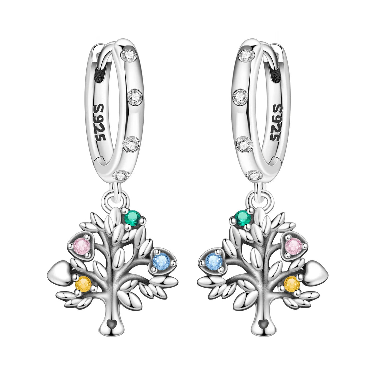 Original 925 Sterling Silver Pink Paw Print Earrings with Zircon, Heart Flower and Leaf Design, Elegant Women's Party Jewelry Gift