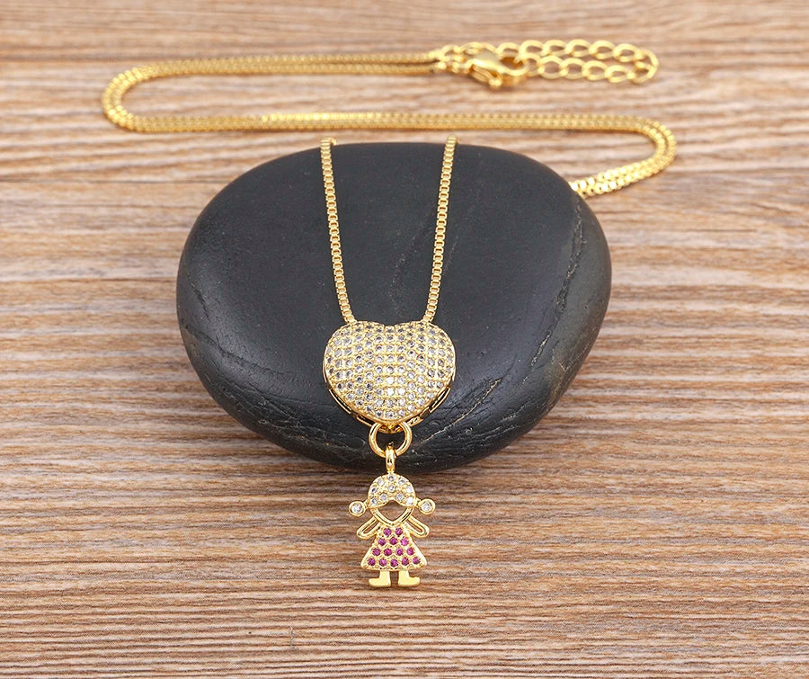 Nidin Luxury Crystal Zircon Heart Pendant Necklace for Girls and Boys, Romantic Inlaid Design Fashion