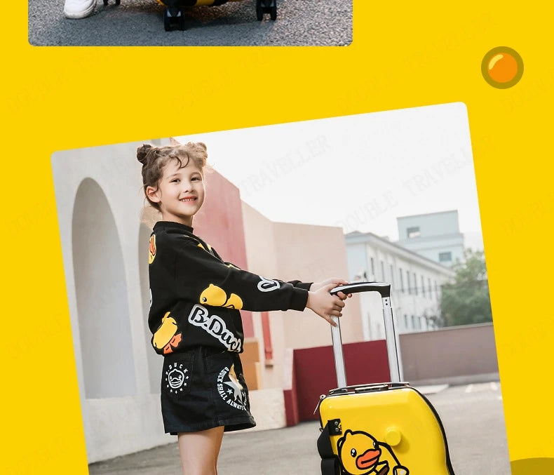 Children&#39;s Travel Bags - Middle Size Suitcase with Wheels, Little Yellow Duck Rolling Luggage Case