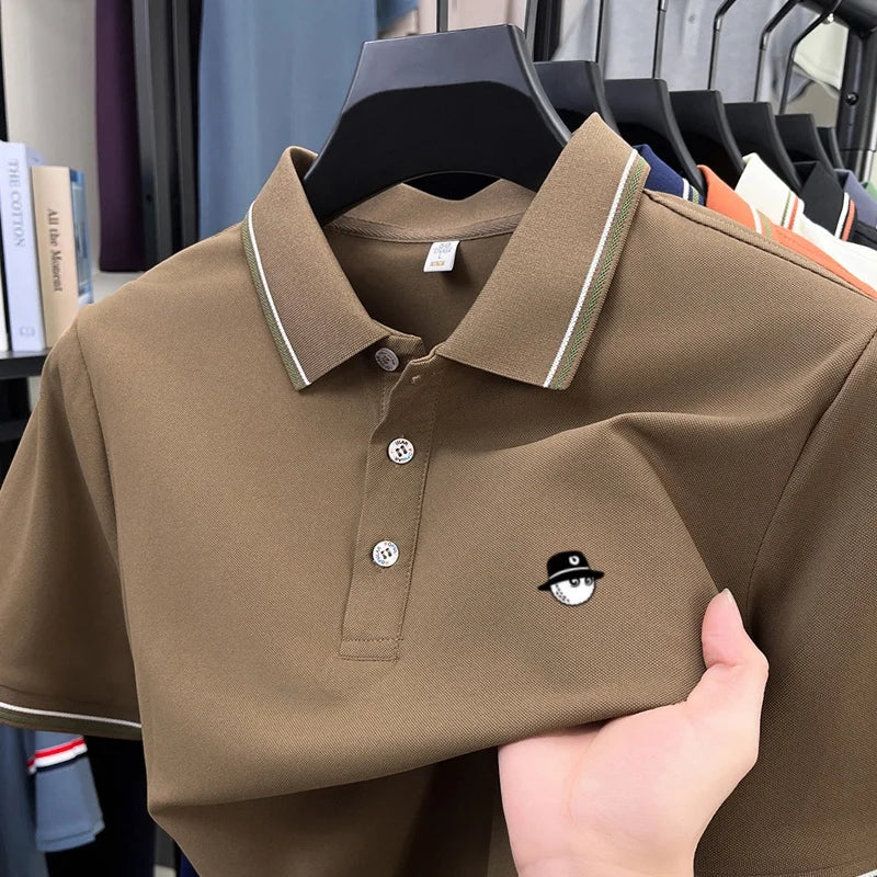 Men's Luxury Printed Polo Shirt, Breathable Short Sleeve Business Casual Tee, Premium Summer Fashion Top