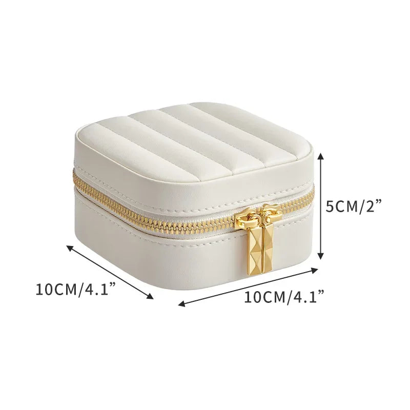 Portable Large Capacity Jewelry Storage Box with Double Metal Zipper, Mirror Compartment for Earrings, Necklaces and Accessories