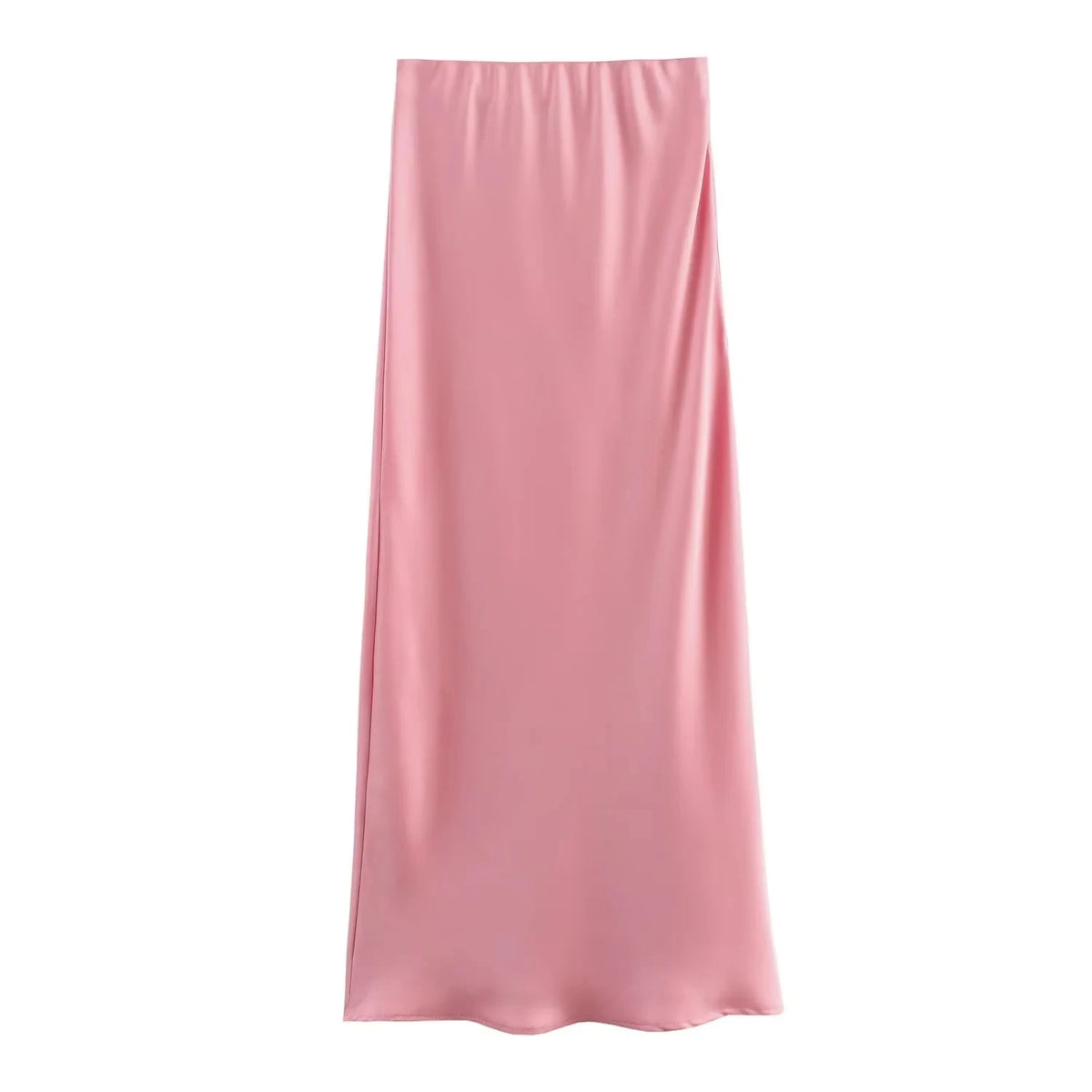 Women&#39;s Flowing Satin Midi Skirt: Vintage High-Waist Flared Hem Design