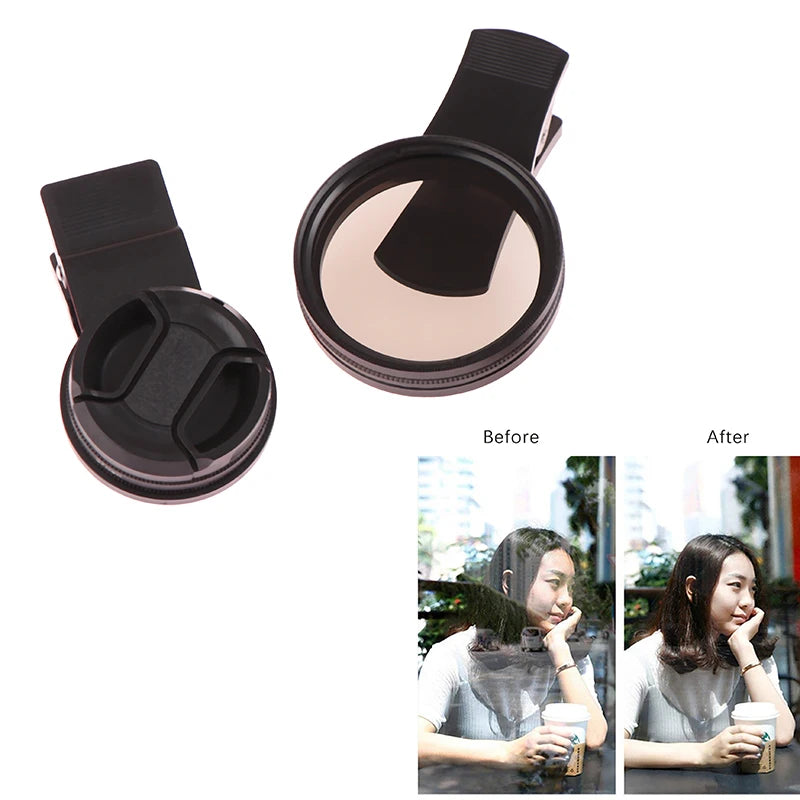 Universal 37/52mm CPL Circular Polarizer Filter: Portable Black Filter with Clip for Camera and Phone