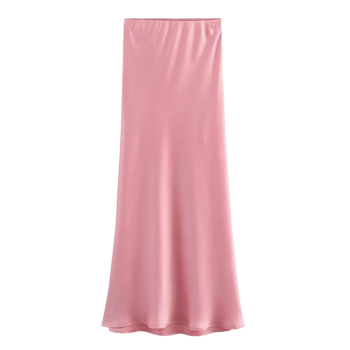 Women&#39;s Flowing Satin Midi Skirt: Vintage High-Waist Flared Hem Design