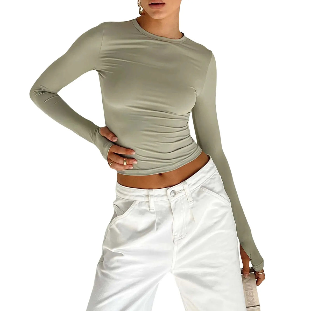 Y2K Long Sleeve T-Shirts for Women: Slim Fit Casual Pullovers with Thumb Holes