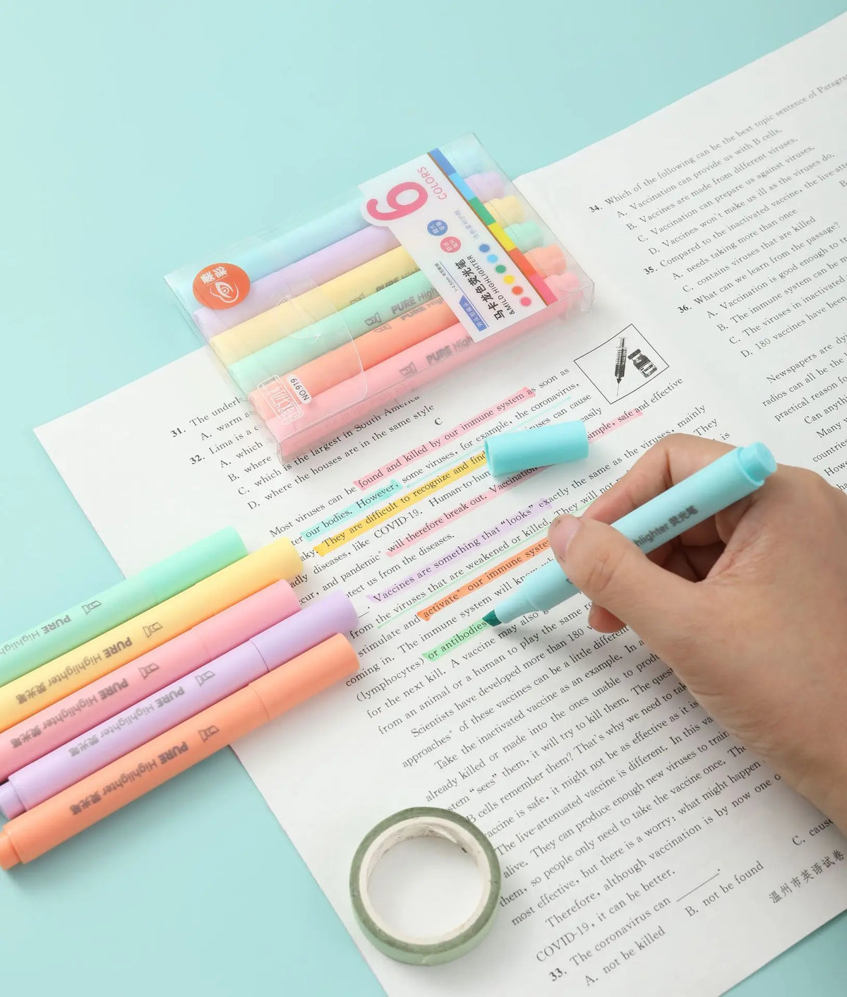 6pcs Pastel Macaron Highlighter Set - Cute Fluorescent Marker Pens for School