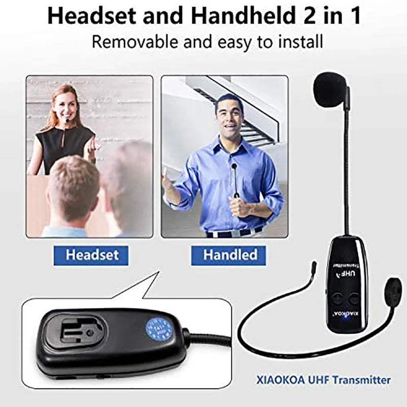 UHF Wireless Headset and Handheld Microphone 2-in-1 with 160 ft Range