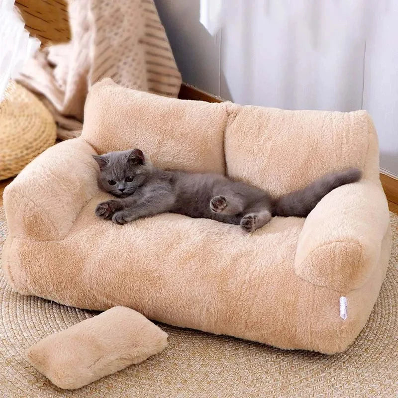 Luxury Plush Cat Bed Sofa: Cozy Winter Nest for Small to Medium Dogs and Cats