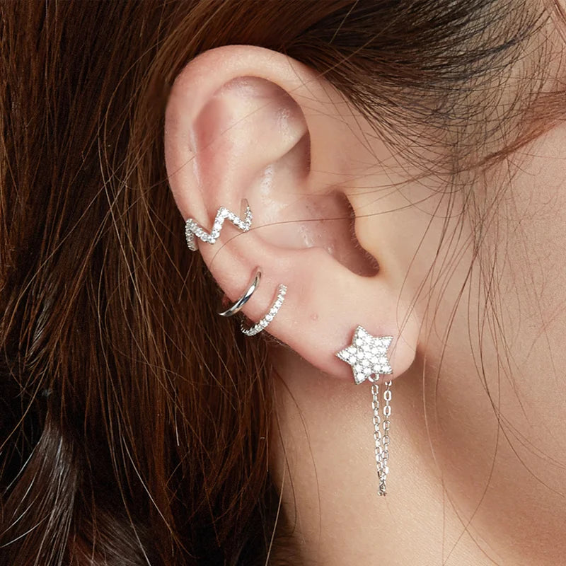 Silver CZ Ear Cuff for Women and Girls, Platinum-Plated Non-Piercing Clip Earring, Elegant Wedding Party Jewelry
