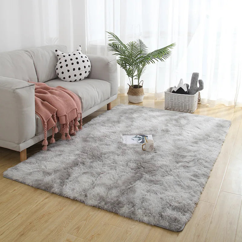 Gray Plush Carpet for Living Room: Soft Velvet Rug and Fluffy Anti-Slip Mat for Bedroom and Kids&#39; Room Home Decor