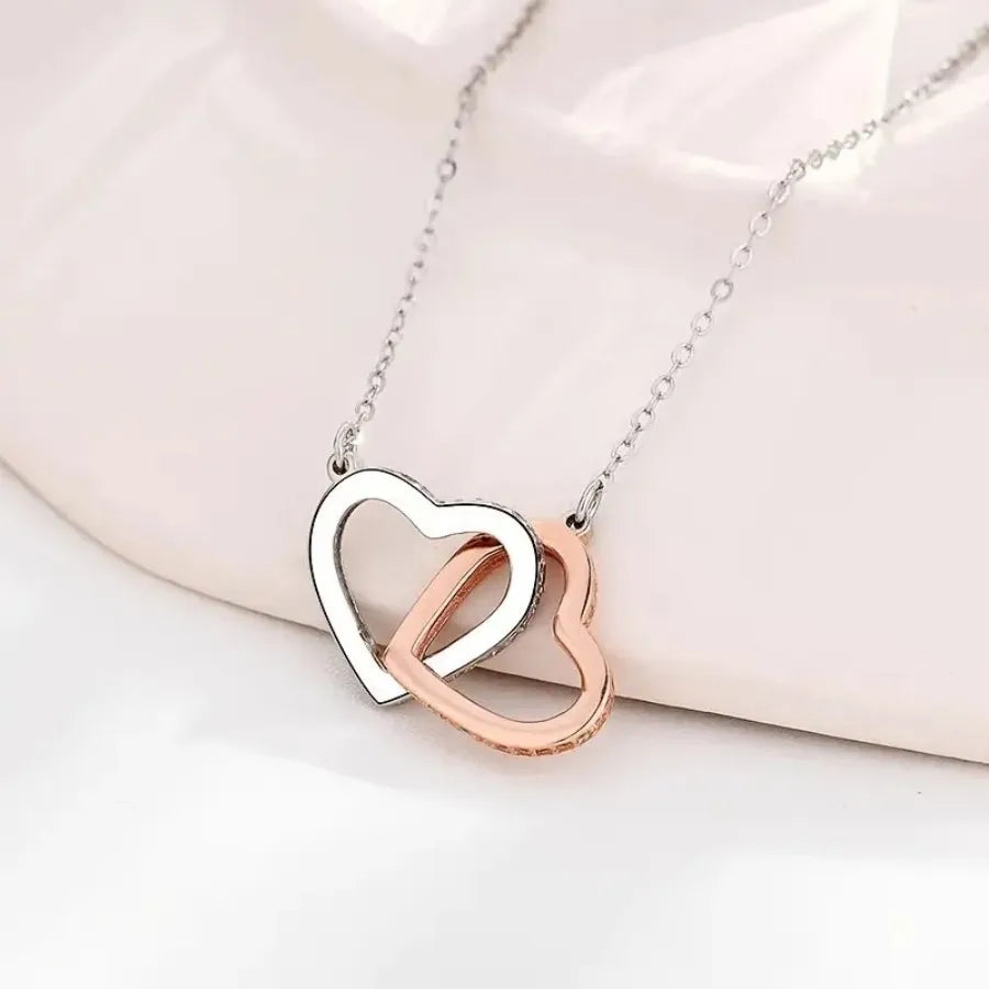 Double Ring Hollow Love Necklace for Mom, Contrast Color Design with Gift Card Ladies Fashion Jewelry